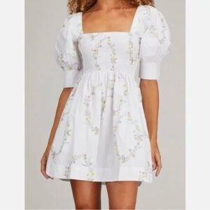 GANNI Floral Poplin Dress Happy Face Square Neck Sz 34 (2)